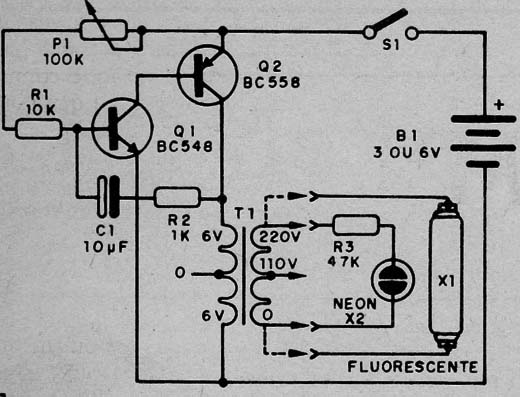 Figura 1 – Diagrama do pisca neon fluorescente
Figura 1 – Diagrama do pisca neon fluorescente
