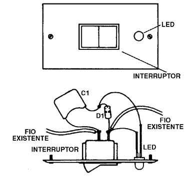 Figura 2 - Usando o circuito como indicador de interruptor Figura 2 - Usando o circuito como indicador de interruptor