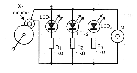 Figura 1 – Diagrama do experimento para acionamento de 3 LEDs e um motor (M1)
Figura 1 – Diagrama do experimento para acionamento de 3 LEDs e um motor (M1)