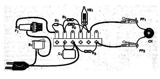 Figura 2 – Montagem do teste de isolamento numa ponte de terminais.
Figura 2 – Montagem do teste de isolamento numa ponte de terminais.