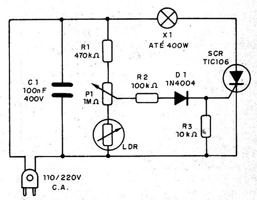 Figura 1 – Circuito do interruptor crepuscular
Figura 1 – Circuito do interruptor crepuscular