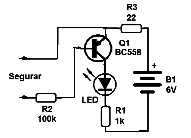 Figura 2 - Circuito do interruptor de toque com transistor NPN
Figura 2 - Circuito do interruptor de toque com transistor NPN