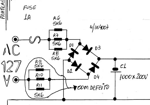 Diagrama do setor com defeito feito pelo autor.