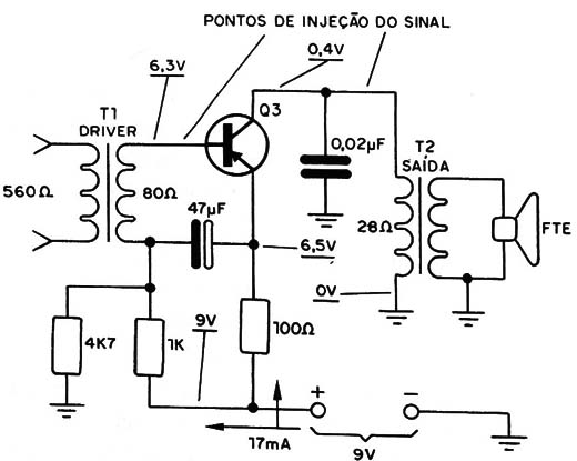 Figura 2 – Etapa de áudio com transformador
Figura 2 – Etapa de áudio com transformador