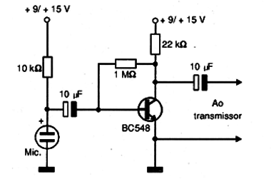 Um modulador para microfone de eletreto.
Um modulador para microfone de eletreto.
