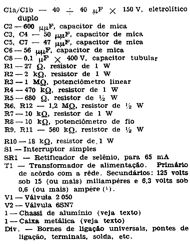Lista dos materiais utilizados. Lista dos materiais utilizados.