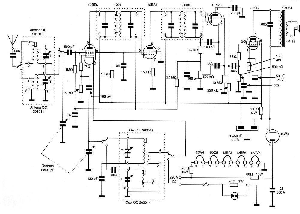 Antigo receptor AM (OM OC) de válvulas com filamentos em série.
